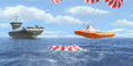 Aircraft carrier (with Stu Bop and Marco on deck) and a Rescue Chopper