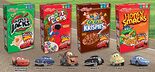 Apple Jacks, Froot Loops, Cocoa Krispies, and Honey Smacks, each containing a toy Cars character.