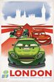 Nigel Gearsley, Lightning McQueen and Francesco Bernoulli racing on a London poster