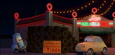 A tire sculpture made by Luigi and Guido in Mater and the Ghostlight